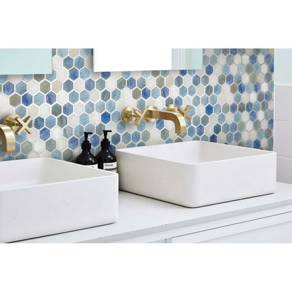 Apollo Tile 10 pack 10.8-in x 11.5-in Light Blue Hexagon Glossy Finish Glass Mosaic Floor and Wall Tile (8.63 Sq ft/case)