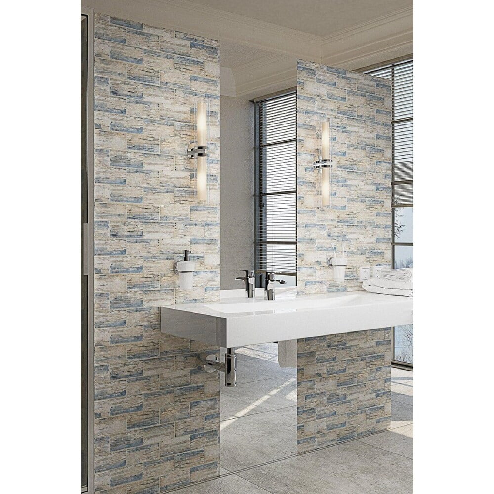 Apollo 11.5-in Blue Wood Matte Recycled Glass Subway Mosaic Tile