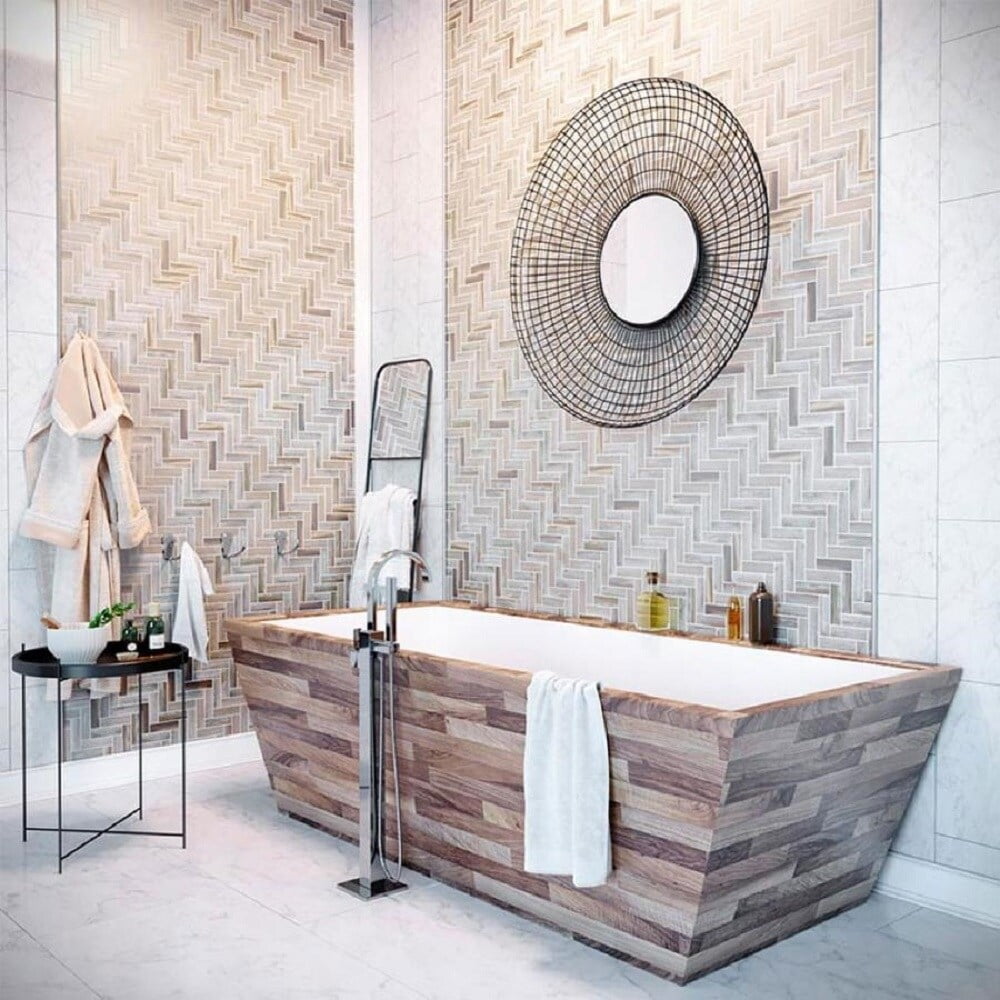 Apollo Tile   10 pack 11-in x 12.6-in White Cream Matte Finished Recycled Glass Herringbone Mosaic Tile (9.63 Sq ft/case)