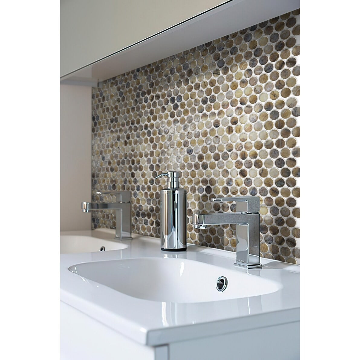 Beige Penny Round Glass Mosaic Tile for Kitchen and Bathroom