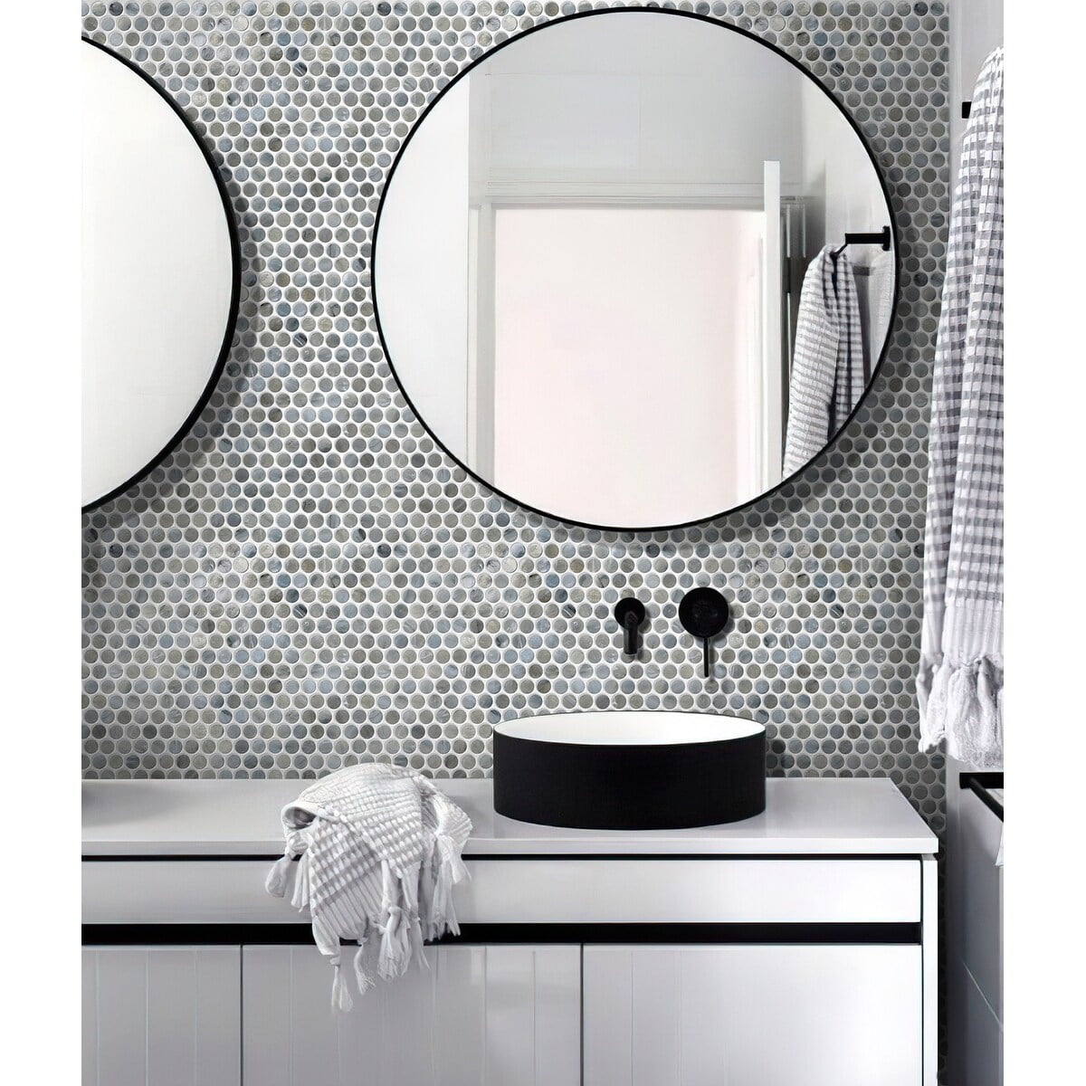 Gray Polished Penny Round Glass Mosaic Tile 12x12
