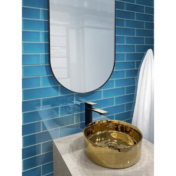 Apollo Tile 20 Pack 3-in x 12-in Blue Rectangular Subway Glossy Finished Glass Mosaic Wall Tile (5 sq ft/case)