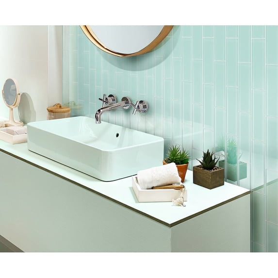 Apollo Tile 20 Pack 3-in x 12-in Cadet Blue Rectangular Subway Glossy Finished Glass Mosaic Wall Tile (5 sq ft/case)