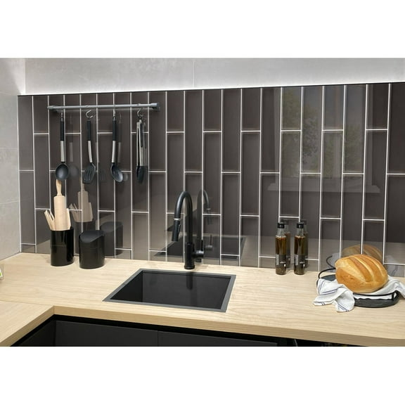Apollo Tile 20 Pack 3-in x 12-in Dark Gray Rectangular Subway Glossy Finished Glass Mosaic Wall Tile (5 sq ft/case)