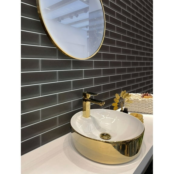 Apollo Tile 20 Pack 3-in x 12-in Dark Gray Rectangular Subway Matte Finished Glass Mosaic Wall Tile (5 sq ft/case)