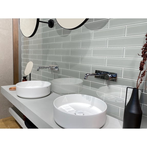 Apollo Tile 20 Pack 3-in x 12-in Mink Gray Rectangular Subway Glossy Finished Glass Mosaic Wall Tile (5 sq ft/case)