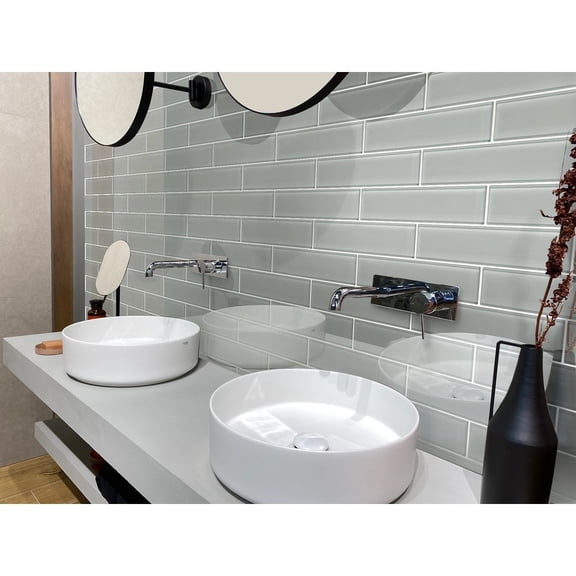 Apollo Tile 20 Pack 3-in x 12-in Mink Gray Rectangular Subway Glossy Finished Glass Mosaic Wall Tile (5 sq ft/case)
