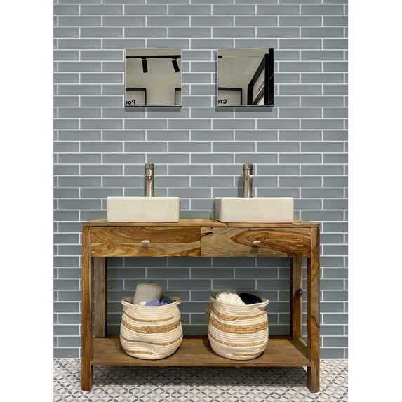 Apollo Tile 20 Pack 3-in x 12-in Stone Gray Rectangular Subway Matte Finished Glass Mosaic Wall Tile (5 sq ft/case)