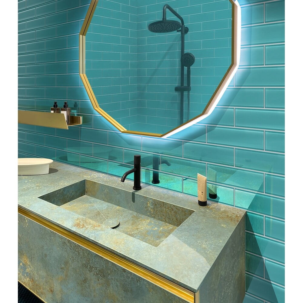 Turkish Blue 3x12 Polished Glass Subway Tile for Kitchen and Bathroom