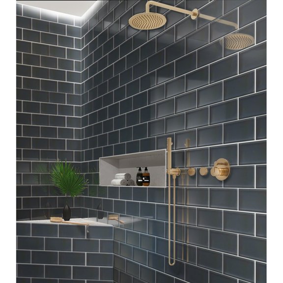 Apollo Tile   40 Pack 3-in x 6-in Ash Gray Rectangular Subway Glossy Finished Glass Mosaic Wall Tile (5 Sq ft/case)