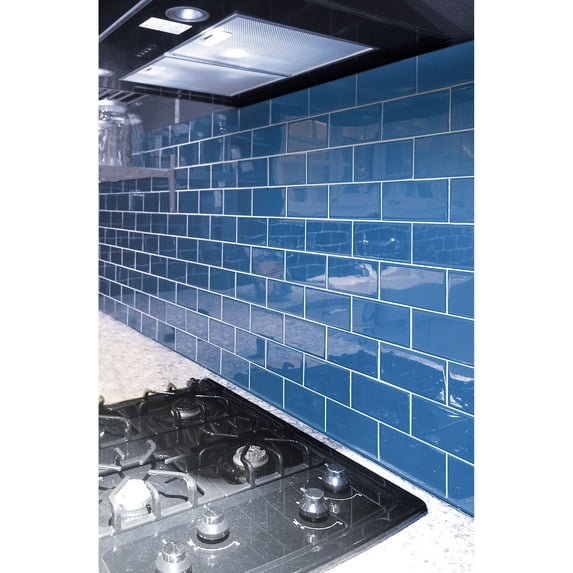 Apollo Tile 40 Pack 3-in x 6-in Blue Rectangular Subway Glossy Finished Glass Mosaic Wall Tile (5 Sq ft/case)