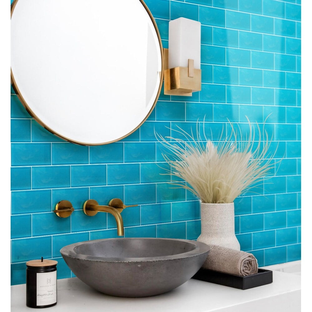Cerulean Blue 3x6 Glossy Glass Subway Wall Tile, 40 Pack