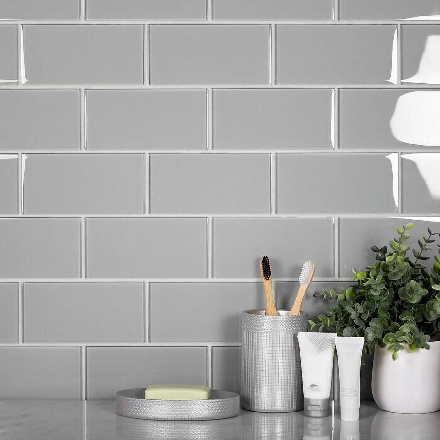 Mink Gray Glossy Glass Subway Wall Tile 3x6 - 40 Pack