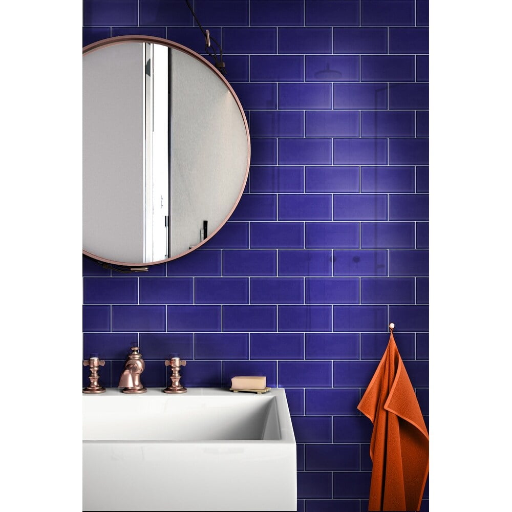 Royal Blue Glossy Glass Subway Wall Tile 3x6 Inch