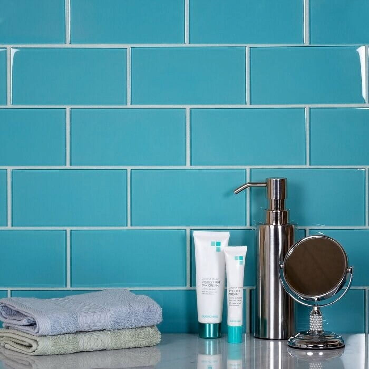 Turkish Blue 3x6 Glossy Glass Subway Wall Tile