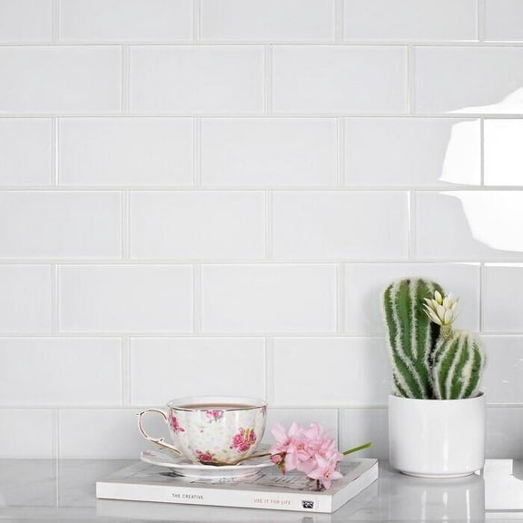 Apollo Tile   40 Pack 3-in x 6-in White Rectangular Subway Glossy Finished Glass Mosaic Wall Tile (5 Sq ft/case)