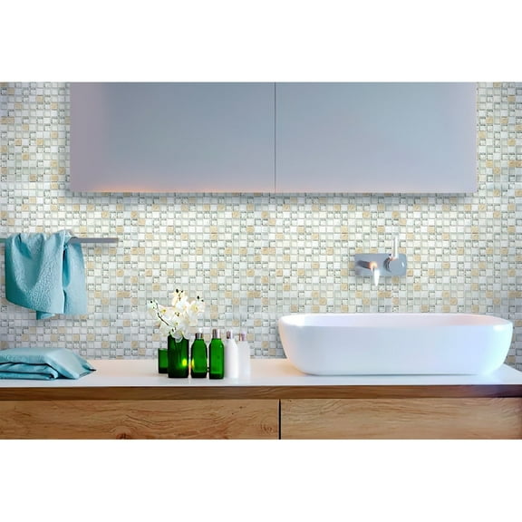 Apollo Tile 5 Pack 11.7-in x 11.7-in White And Beige Square Polished Foiled Glass Stone Resin Mosaic Tile (4.75 Sq ft/case)