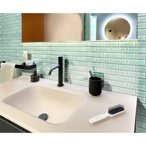 Apollo Tile 5 Pack 11.9-in x 11.9-in Blizzard Blue Glossy Finish Glass Mosaic Wall and Floor Tile (4.92 sq ft/case)