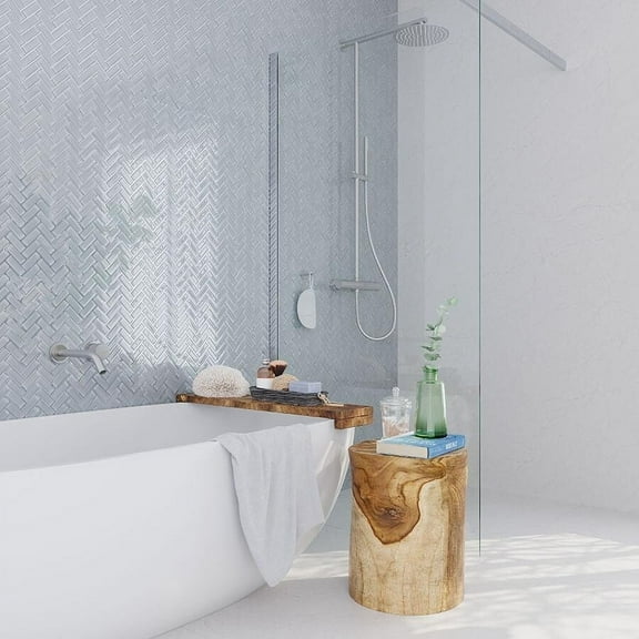 Apollo Tile 5 Pack 11-in x 12.6-in Abalone Gray Herringbone Glossy Finished Glass Mosaic Wall and Floor Tile (4.92 sq ft/case)