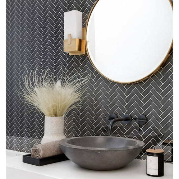 Apollo Tile 5 Pack 11-in x 12.6-in Anchor Gray Herringbone Glossy Finished Glass Mosaic Wall and Floor Tile (4.92 sq ft/case)