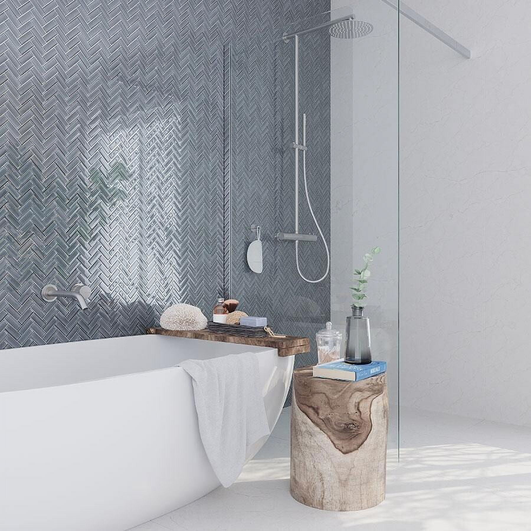 Dark Gray 11" x 12.6" Herringbone Polished Glass Mosaic Tile