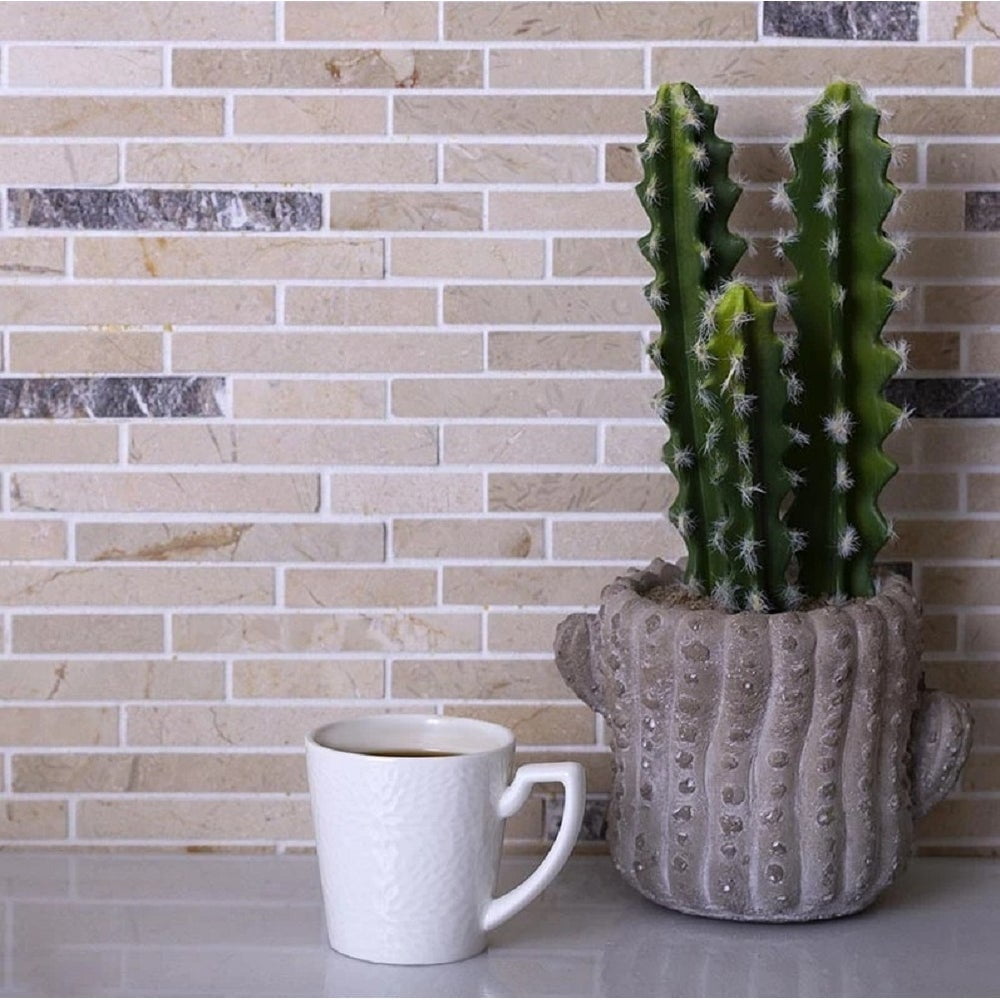 Beige Linear Polished Marble Mosaic Tile 12" x 11.6"