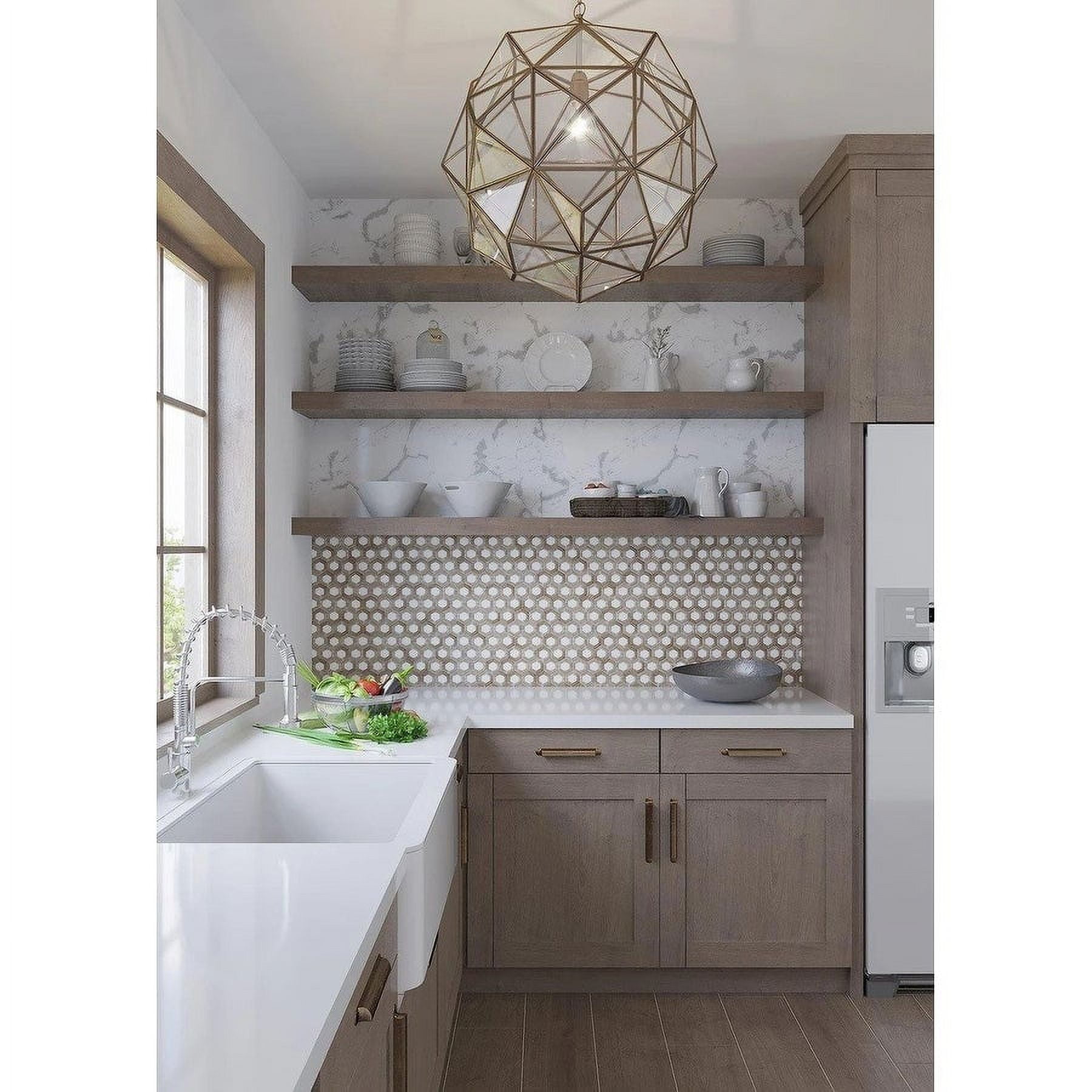 Beige and White Hexagon Polished Marble Mosaic Tile Set
