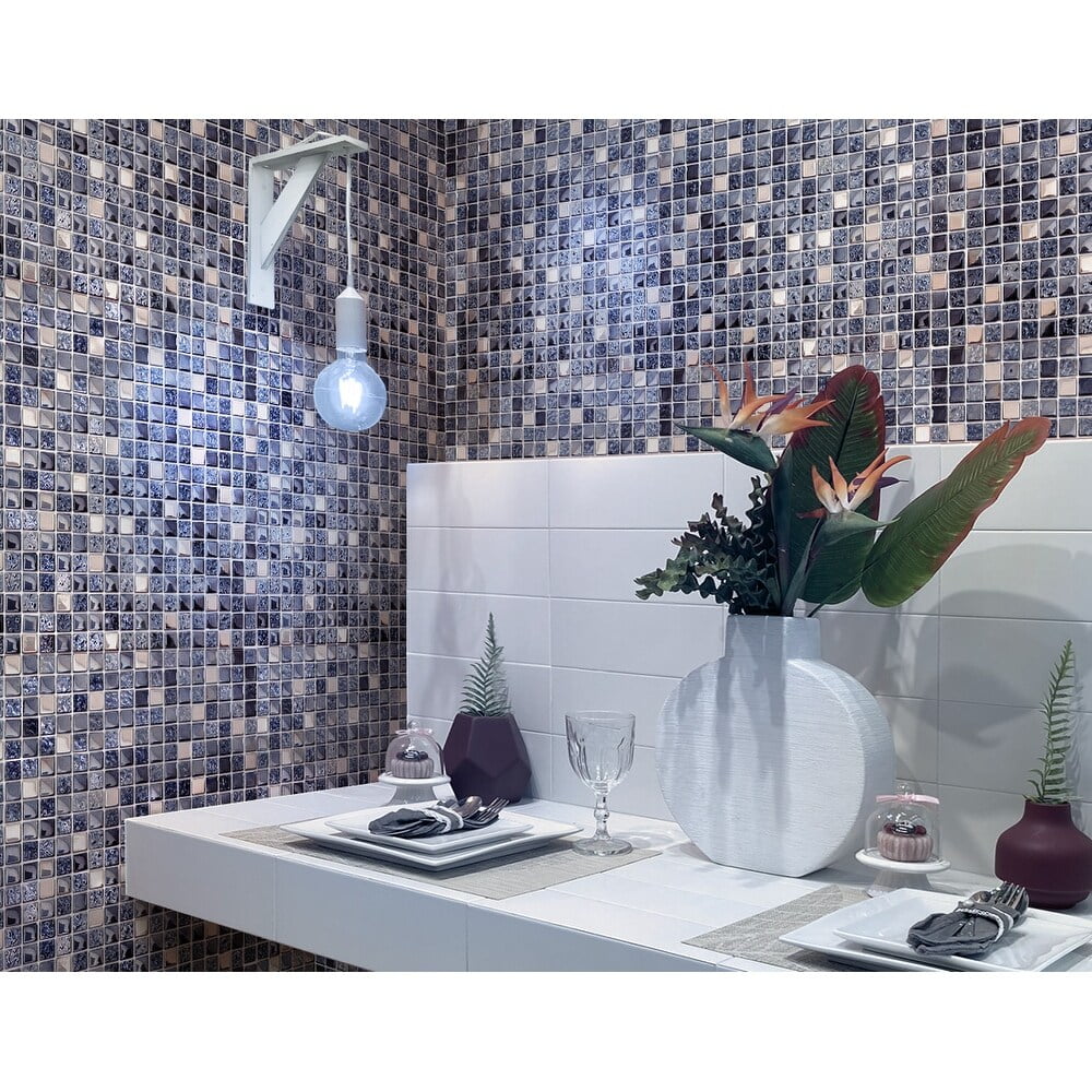 Apollo Tile 5 Pack Blue and Silver 11.7-in. x 11.7-in. Polished Glass and Metal Mosaic Tile (4.75 Sq ft/case)