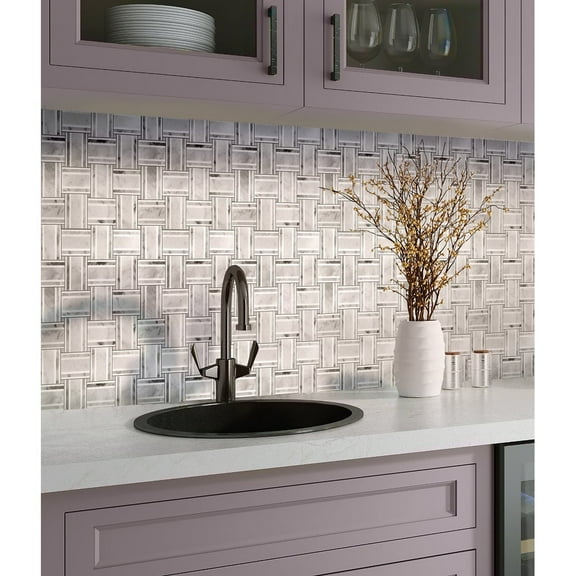 Apollo Tile 5 Pack Gray and White 11.8-in. x 11.8-in. Basketweave Polished Marble Mosaic Tile (4.83 Sq ft/case)