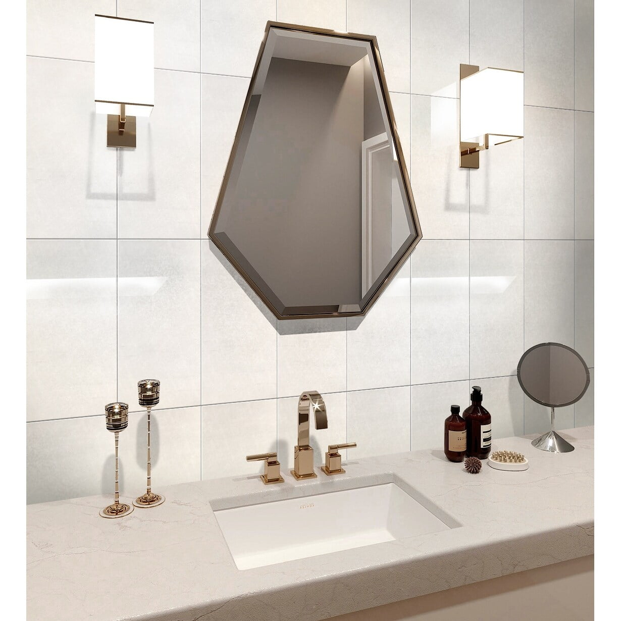 24" x 12" Polished White Marble Look Wall & Floor Tile
