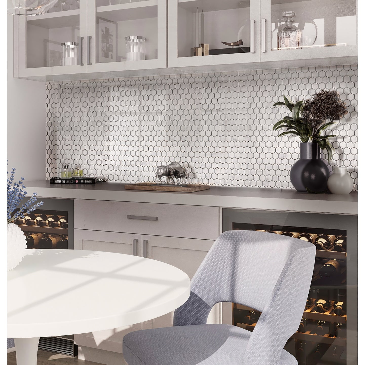 Apollo 11.2" x 11.7" White Hexagon Polished Marble Mosaic Tile