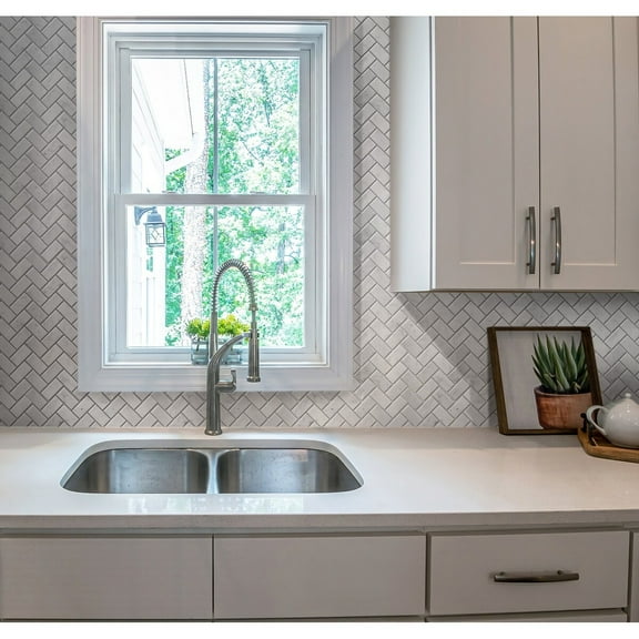 Apollo Tile   5 Pack White 11.8-in. x 11.8-in. Herringbone Polished Marble Mosaic Tile (4.83 Sq ft/case)