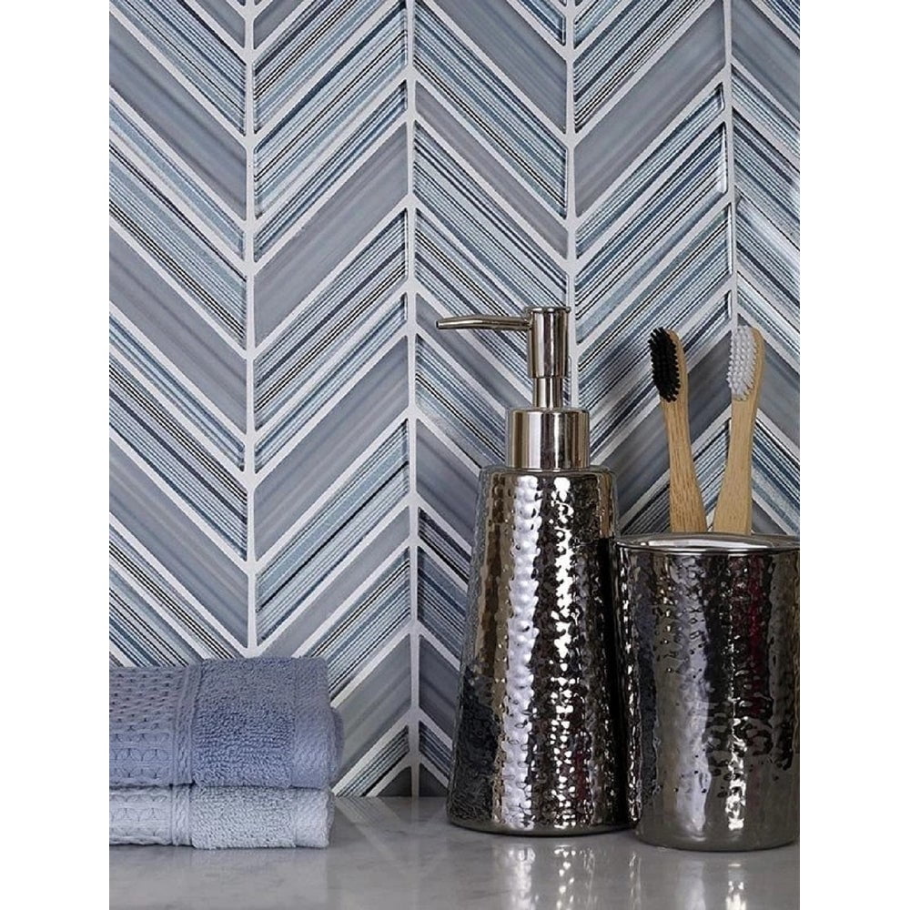 Apollo Tile 5 pack 10.4-in x 10.4-in Blue Gray Chevron Polished and Matte Finished Glass Mosaic Tile (3.76 Sq ft/case)