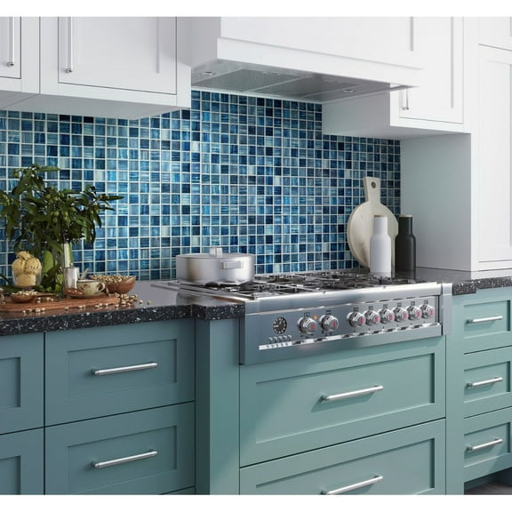 Apollo Tile 5 pack 11.3-in x 11.3-in Blue Polished and Matte Finished Glass Mosaic Tile (4.43 Sq ft/case)