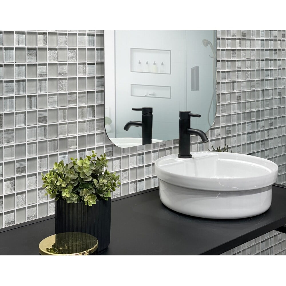 Gray Polished Glass Mosaic Bathroom Shower Accent Tiles