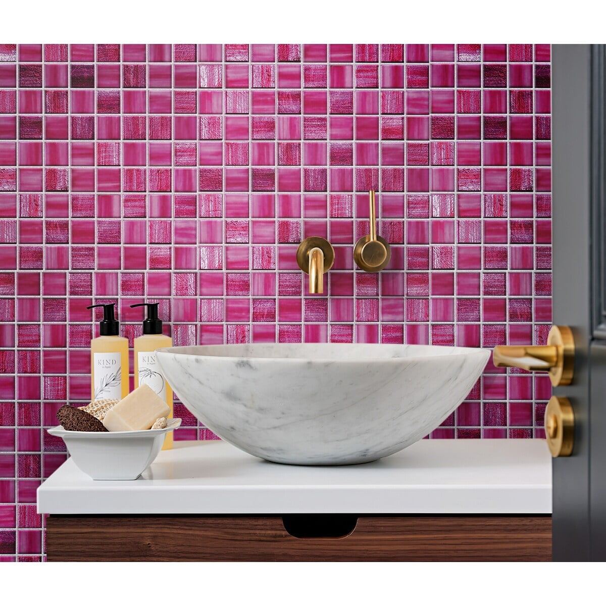 Nirvana Pink Polished Glass Mosaic Tile 12" x 12"
