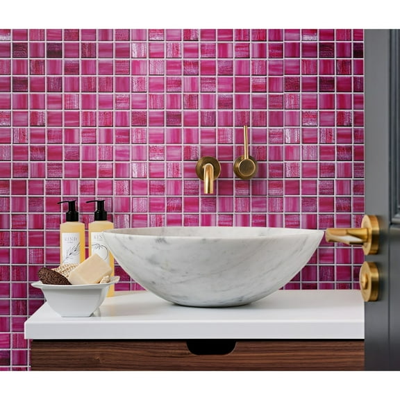 Apollo Tile 5 pack 11.3-in x 11.3-in Pink Polished and Matte Finished Glass Mosaic Tile (4.43 Sq ft/case)