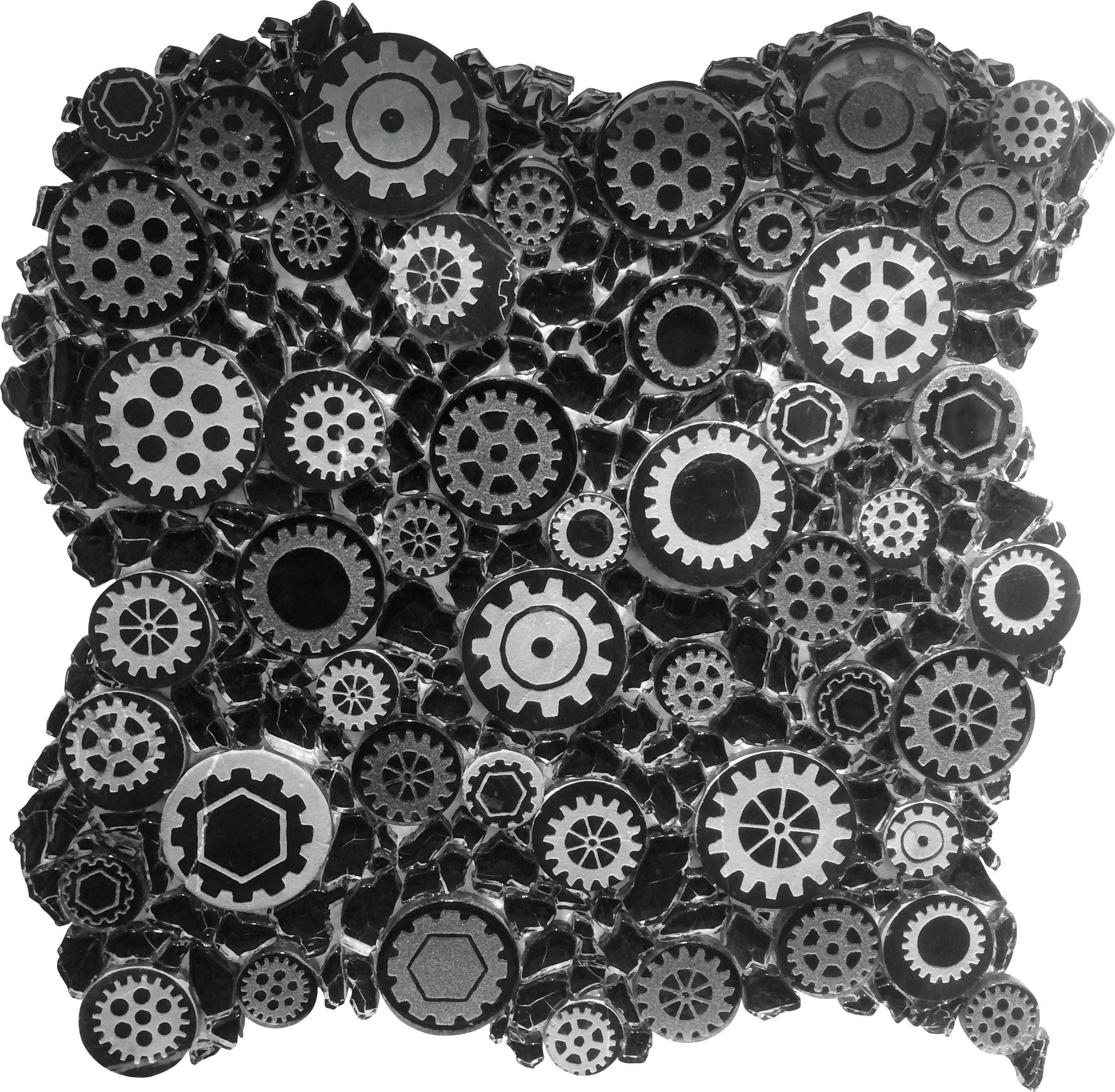 Black and Gray Gear Pattern Glass Mosaic Wall Tile