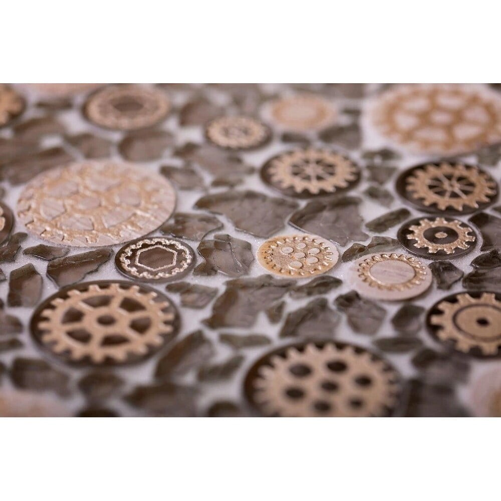 Gold and Beige Circular Patterned Glass Wall Tile