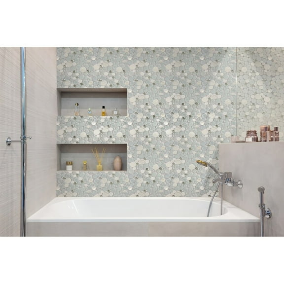 Apollo Tile   5 pack 11.6-in x 11.6-in White Sparkly Glass and Stone Polished Mosaic Wall Tile (4.67 Sq ft/case)