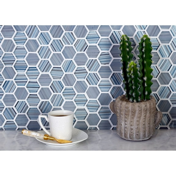 Apollo Tile 5 pack 11.6-in x 12-in Blue Polished and Matte Finished Hexagon Glass Mosaic Tile (4.83 Sq ft/case)