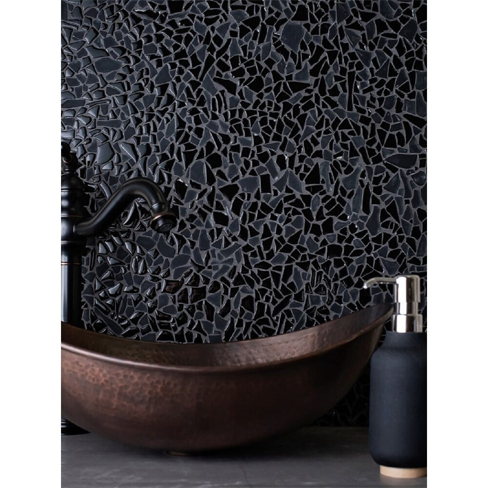 Apollo Tile   5 pack 11.8-in x 11.8-in Black Matte Finished Pebble Glass Mosaic Tile (4.83 Sq ft/case)