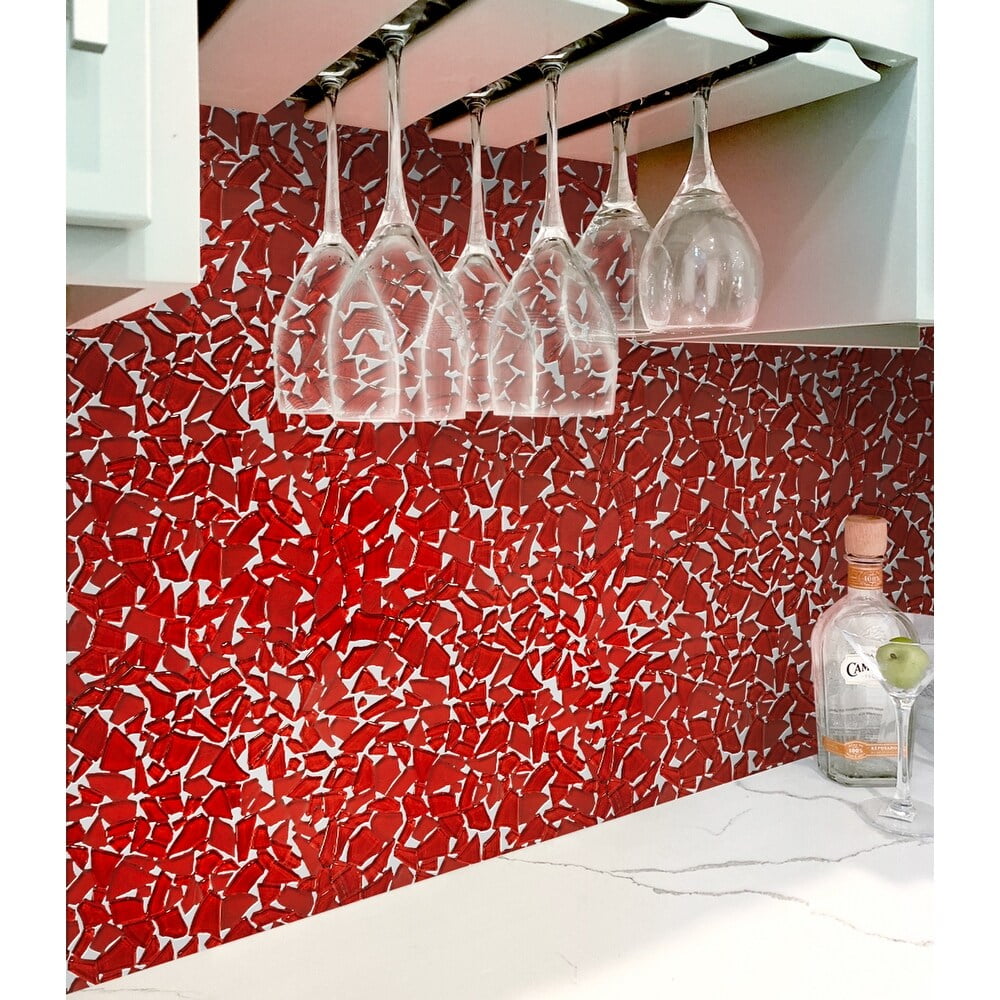 Ruby Red Glass Pebble Mosaic Tile for Kitchen and Bathroom