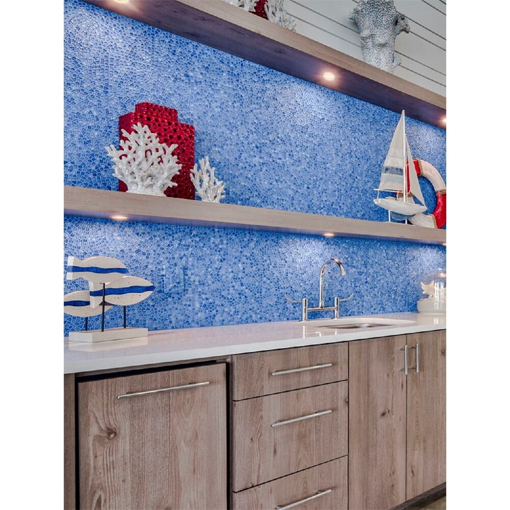 Sky Blue Polished Glass Pebble Mosaic Tile Sheet