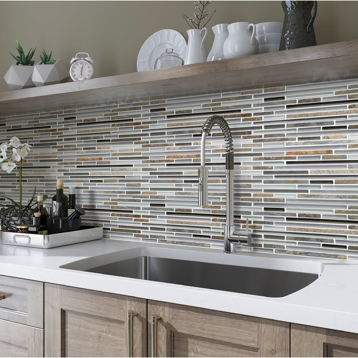Waterfall Gray and Beige Glass Stone Mosaic Tile 12x12
