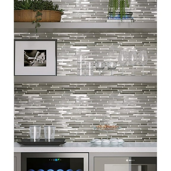 Apollo Tile 5 pack 11.8-in x 11.8-in Waterfall Haze Linear Glass and Metal Mosaic Tile (4.83 Sq ft/case)