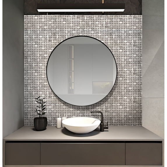 Apollo Tile 5 pack 11.8-in. x 11.8-in Wooden Gray Basket weave Polished Marble Mosaic Tile (4.83 Sq ft/case)