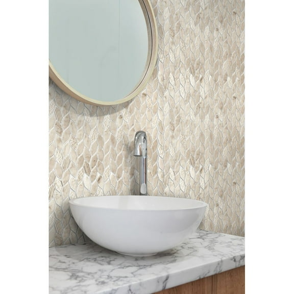Apollo Tile 5 pack 11.8-in x 12-in Beige Leaf Polished and Etched Marble Mosaic Floor and Wall Tile (4.92 Sq ft/case)