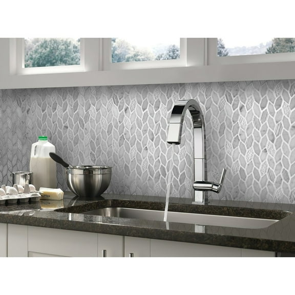 Apollo Tile 5 pack 11.8-in x 12-in Carrara Leaf Polished and Etched Marble Mosaic Floor and Wall Tile (4.92 Sq ft/case)