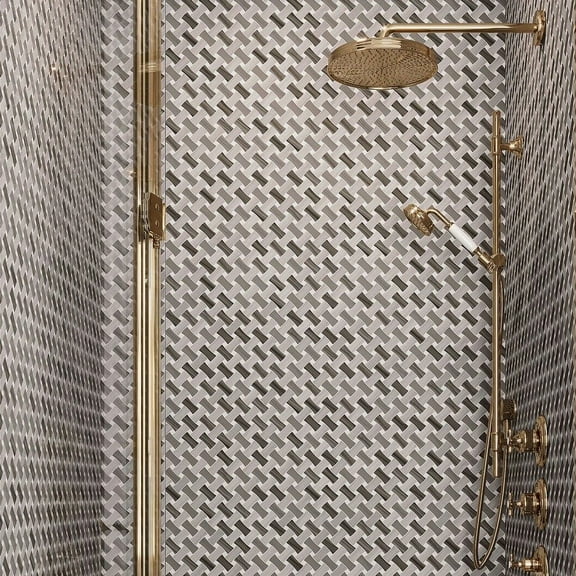 Apollo Tile 5 pack 11-in. x 11-in Gray Beige Basket Weave Curved Polished Marble Mosaic Tile (4.20 Sq ft/case)